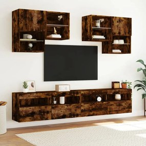 füstös tölgy színű fali TV-szekrény LED-ekkel 100x30x40 cm