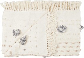 Tuffo pléd takaró 125x150 cm Krémszínű rojtos pomponok