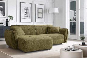 Zöld zsenília sarokkanapé (bal oldali-heverő résszel) Nelia – Ropez