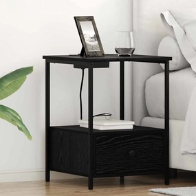Éjjeliszekrény Töltőállomással 2 pcs Musta tammi Faanyag