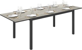 Outsunny Bővíthető Kerti Asztal 6-8 Fős Étkezőasztal, 160/240 x 90cm Alumínium Erkélyasztal Faplatni Hatású, Időjárásálló Teraszasztal Kültéri Büféasz