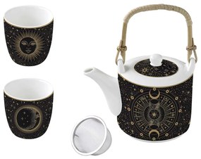 Porcelán teáskanna fém szűrővel pohárral szett Coffee Mania Celestial