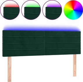 vidaXL sötétzöld bársony LED-es fejtámla 144x5x78/88 cm