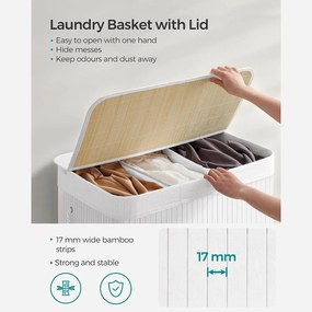 Bambusz kosár szennyestartó 3 rekeszes 3x50l, fehér