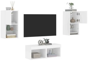 4 darab fehér falra szerelhető TV-szekrény LED-del