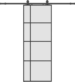 vidaXL fekete ESG üveg tolóajtó fémszerelvény-szettel 76x205 cm
