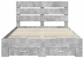 vidaXL Ágykeret fiókkal fejtámlával Beton Szürke 160 x 200 cm Faanyag
