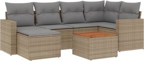 vidaXL 7 részes bézs polyrattan kerti ülőgarnitúra párnákkal