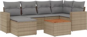 vidaXL 7 részes bézs polyrattan kerti ülőgarnitúra párnákkal