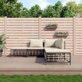 5 részes antracitszürke polyrattan kerti ülőgarnitúra párnákkal