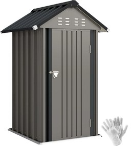 Outsunny horganyzott fém kerti tároló, 1,17 m² – szellőző, zárható, nyeregtető, kesztyűvel, világosszürke | Aosom