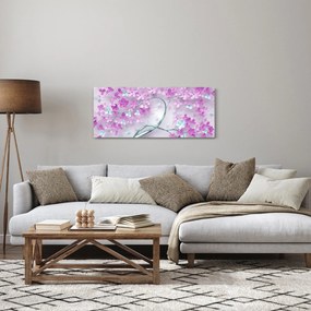 Virágok képe egy ezüst törzsön - absztrakt (120x50 cm)