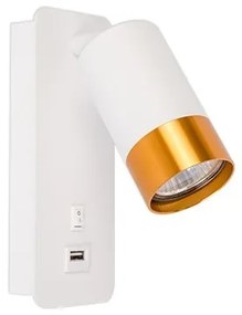 Fali spotlámpa USB töltővel 1xGU10/35W/230V fehér/arany