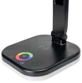 LED RGBW Dimmelhető lámpa vezeték nélküli töltéssel, kijelzővel, USB porttal 6W/5V 3000-6500K fekete