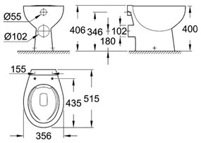 GROHE 39430000 - Padlóra álló WC BAU CERAMIC 515 x 356 x 406 mm kerámia/fehér