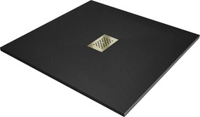 Mexen Hugo, négyzet alakú zuhanytálca SMC 100 x 100 cm, fekete, arany kupak, 42701010-G