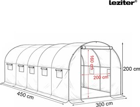 Fóliasátor 200x300x450 cm erősített vázzal+fólia fehér