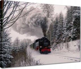 Vászonkép 40x30 Mozdony téli tájképben