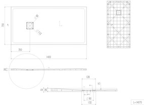 Erga Hyper, SMC zuhanytálca 140x70x2,6 cm + szifon, fekete matt, ERG-V06-SMC-7014S-BK