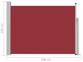piros behúzható oldalsó teraszi napellenző 100 x 500 cm