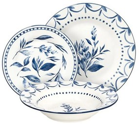 Kék fehér virágos 18 részes porcelán étkészlet Tognana LOIRA