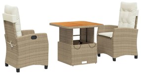 vidaXL 3 részes bézs polyrattan kerti étkezőgarnitúra párnákkal