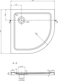 Mexen Flat félkör alakú slim zuhanytálca 70 x 70 cm, fehér, króm szifon - 41107070
