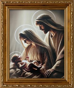 Vászonkép 31x26 Szent Család Jézus Krisztus József Mária Arany Díszített Keret