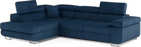 Kék bársony kinyitható-tárolóhelyes sarokkanapé (bal oldali-L alakú) Anton – ELTAP