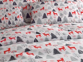 Flanel ágynemű RED DEERS AND TREES fehér Ágyneműhuzat mérete: 2 db 70 x 90 cm | 200 x 220 cm