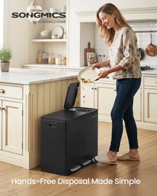 SONGMICS szelektív hulladékgyűjtő, 3 x 18L, lágy záródású pedálos szemetes, fekete