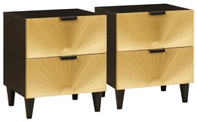 Éjjeli asztal fiókkal 2 pcs Fekete és Arany 40 x 33.5 x 46 cm