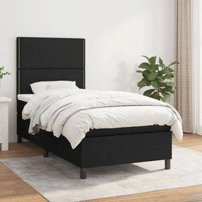 fekete szövet rugós ágy matraccal 90x200 cm