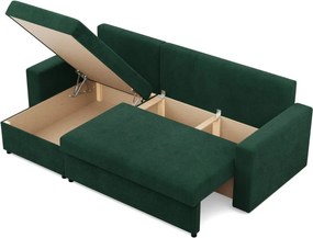 Zeus sarokkanapé, 2 ágyneműtartóval, egyenes kartámasz, kordbársony, univerzális oldal, hab töltet, zöld