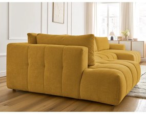 Mustársárga kinyitható-tárolóhelyes sarokkanapé (bal oldali-U alakú) Fuji – Bobochic Paris