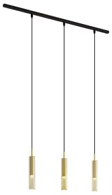 Modern railsysteem zwart met 3 hanglampen goud met amber glas 1-fase - Slimline Loyce