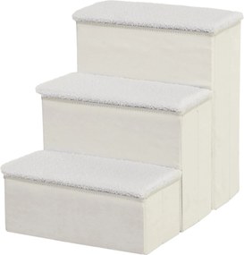 PawHut Háziállat Lépcső Macska Lépcső Kutya Lépcső Hajtható 3 Lépéses Háziállat Lépcső Tárolóhely a Macskák és Kutyák Számára MDF Fehér 40 x 54 x 48 c