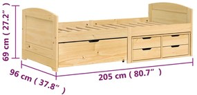 IRUN tömör fenyőfa kanapéágy 5 fiókkal 90 x 200 cm