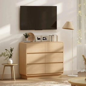 HOMCOM Komód, 6 fiókos büfészekrény, 100 x 38 x 86cm, nappaliba, étkezőbe, natúr fa
