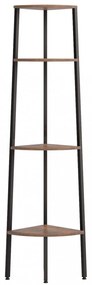 4 szintes sötétbarna és fekete sarokpolc 45,5 x 31,5 x 150 cm