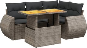 vidaXL 5 részes szürke polyrattan kerti ülőgarnitúra párnákkal