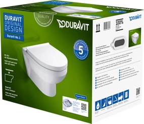 Duravit No.1 Compact zestaw miska WC wisząca Rimless z deską wolnoopadającą biały 45750900A1