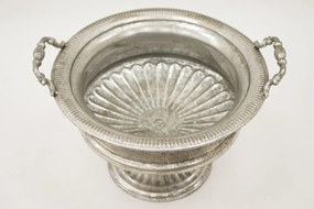 Fém ezüst antikolt füles virágtartó talpas kaspó 23,5x34,5x30,5cm