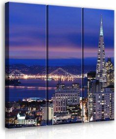 Vászonkép 90x100 Éjszakai város panoráma felhőkarcolók híd fények ég tájkép