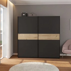 BERNO ruhásszekrény, 200 cm | Antracit + hickory tölgy