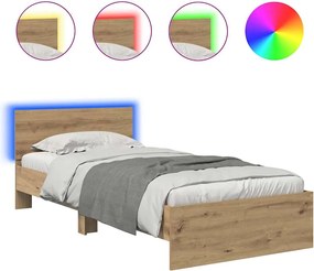 vidaXL Ágykeret LED -es lámpákkal Artisan tölgy 90 x 200 cm Faanyag