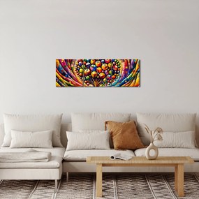 Kép – Színes fa almákkal (órával) (90x30 cm)