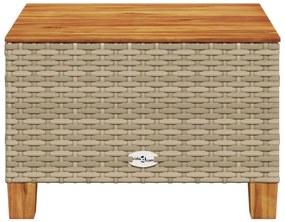 bézs polyrattan és akácfa kerti asztal 55 x 55 x 36 cm