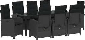 vidaXL Kert étkező szett párnával 9 pcs Fekete polirattan