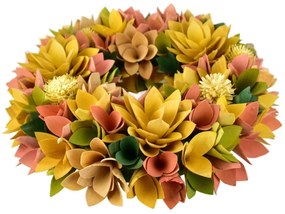 Húsvéti koszorú fából készült virágokkal, tojással, 30 cm, sárga